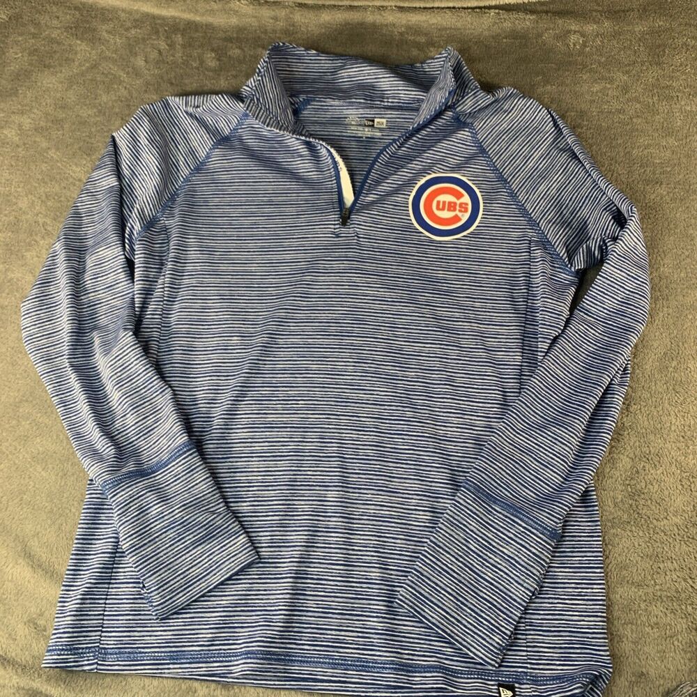 New Era Chicago Cubs 1/4 Zip Long Sleeve Pullover Medium Blue Thumb Holes M-2215